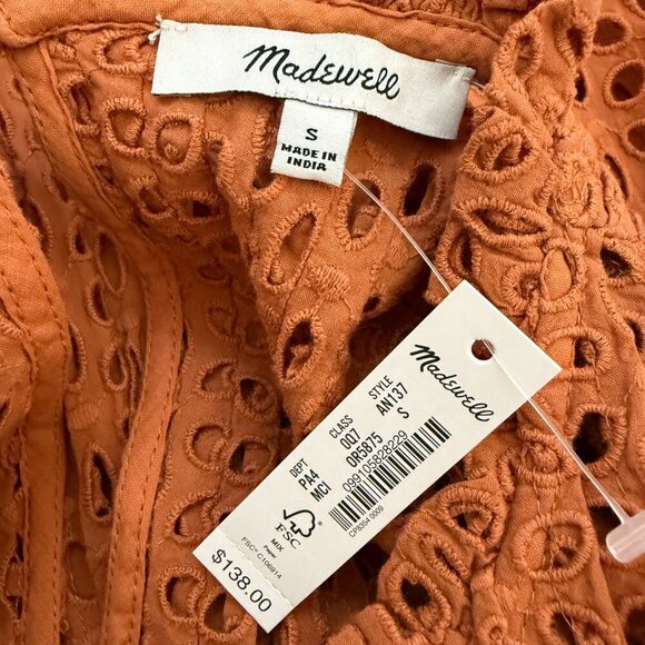 Madewell Eyelet Ruffle-Sleeve Pintuck Mini Dress Women's Small Mulled Cider NWT - Picture 12 of 13